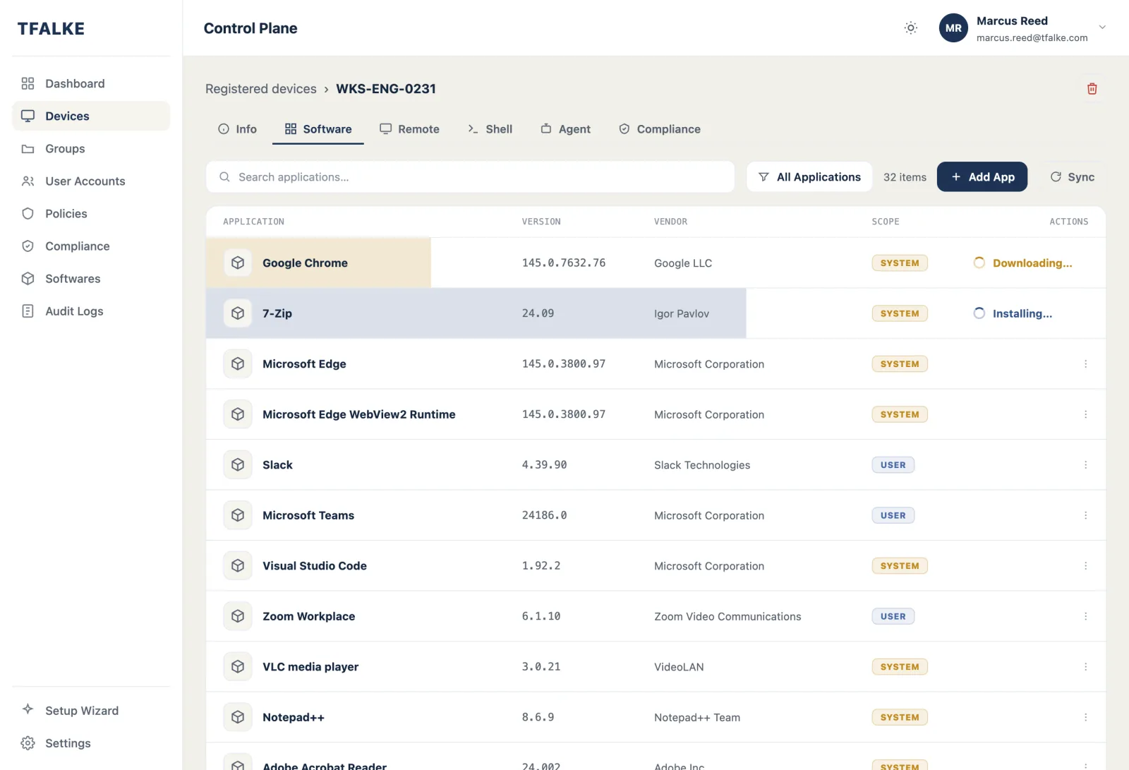 TFalke software deployment from the Winget catalog with verified installs